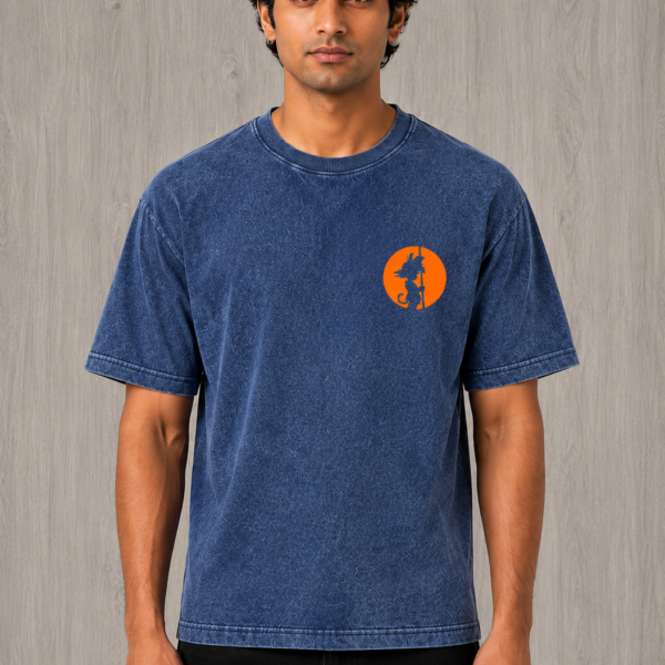 Goku Oversized T-Shirt | 240 GSM French Terry Cotton | Acid Wash Blue