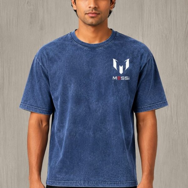 Messi 10 Oversized T-Shirt | 240 GSM French Terry Cotton | Acid Wash Blue